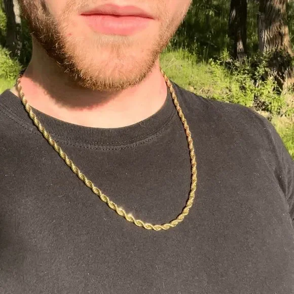 14k Gold Real Solid 316l Stainless SteelâTwisted Rope Chain Necklace 24 inch - Picture 3 of 5